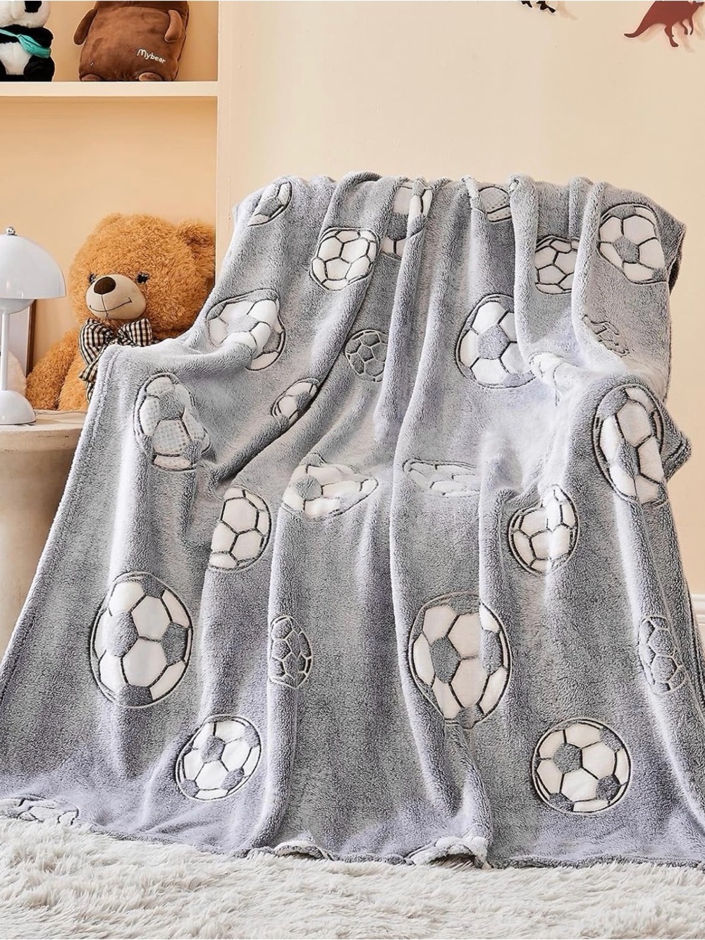 Glow in the dark Soft Grey soccer blanket